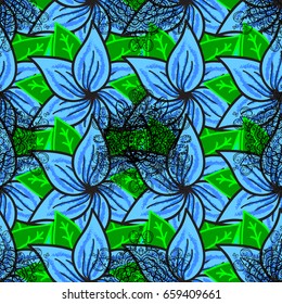 Background texture, wallpaper, floral theme in colors. Abstract ethnic vector seamless pattern. Tribal art boho print, vintage flower background.