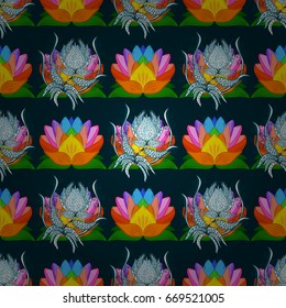 Background texture, wallpaper, floral theme in colors. Abstract ethnic vector seamless pattern. Tribal art boho print, vintage flower background.