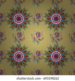 Background texture, wallpaper, floral theme in colors. Abstract ethnic vector seamless pattern. Tribal art boho print, vintage flower background.