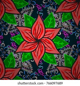 Background texture, wallpaper, floral theme in blue, green and pink colors. Abstract ethnic vector seamless pattern. Tribal art boho print, vintage flower background.