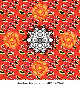 Background texture, wallpaper, theme in black, white and red colors. Tribal art print, vintage background. Abstract ethnic vector seamless pattern.