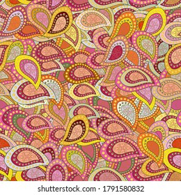 Hintergrundstruktur, Tapete, Thema in rosa, grün und gelb. Abstrakte ethnische Vektorgrafik. Tribal Art Print, Vintage Hintergrund.