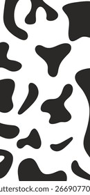 Textura de fundo de uma vaca branca e preta. Formas geométricas abstratas. Name Embalagem de produtos láteos. Padrão de pele de vaca moderno. Plano de fundo horizontal