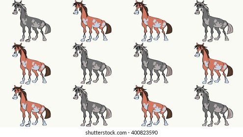 background, texture of white color of the painted images of horses cartoon kind of brown and gray color