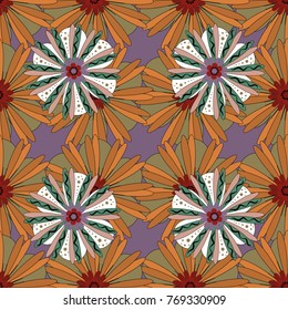 Background texture in yellow, green and brown colors. Vector illustration. Endless floral abstract seamless pattern.