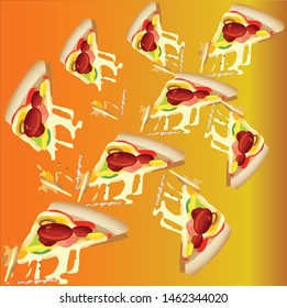 The background or textures of pitza foods are appetizing with a yellow gold base