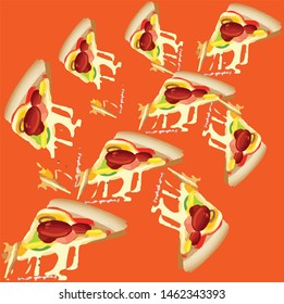 The background or textures of pizza foods are appetizing with the basic colors of orange