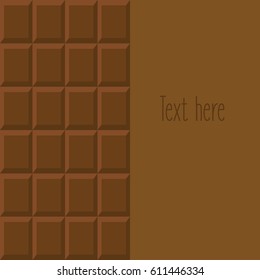 background & textures of simple new opened chocolate bar vector illustration Without wrapping on brown flat design. dessert like a cool nice invitation or greeting card & space for text