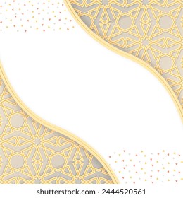 A background that is suitable for the feel of Eid al-Fitr, with yellow icons and yellow knick-knacks like stars in the sky, with a beautiful border motif