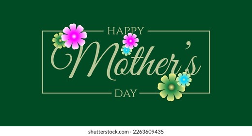 background with the theme "Happy Mother's Day", with a dark green background color, vintage, with a frame that adorns the writing and floral ornaments to make it beautiful.