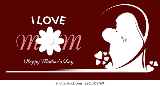 the background with the theme "Happy Mother's Day", the silhouette of a mother holding her child while kissing, the background is maroon, so it looks elegant and luxurious.