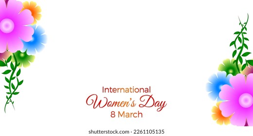 background with the theme of international women's day, background with white empty space, ornament with colorful flowers.