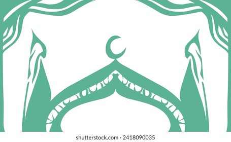 Background theme of Ramadan and Muslim holidays in mint green colour, with a picture of a mosque dome.