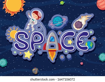 Background theme of space with astronaut and solar system illustration