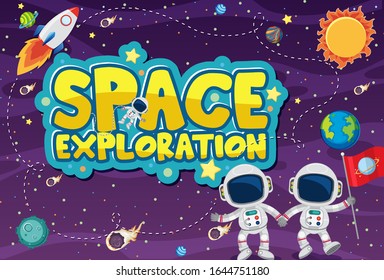 Background theme of space with astronauts and solar system illustration