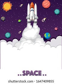 Background theme of space with rocketship and many planets illustration