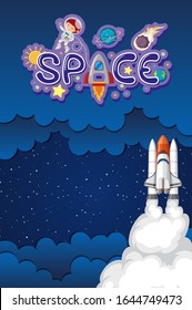 Background theme of space with spaceship in the sky illustration