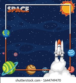 Background theme of space with spaceship and solar system illustration