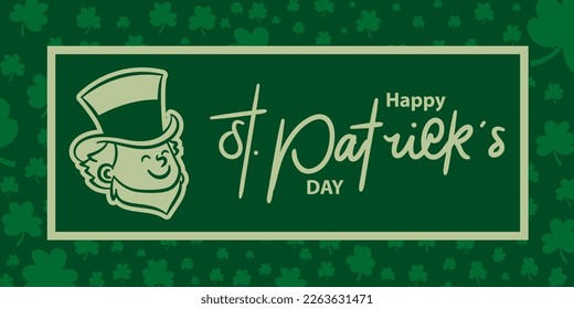background with the theme "St. Patrick's Day', with green as the background with cloverleaf ornaments, with frames and silhouettes and lettering.