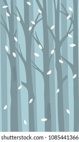 Background with a thicket of forest and falling leaves. Vector Illustration