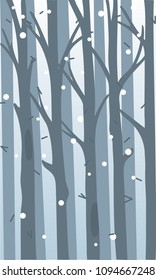 Background with a thicket of forest and falling snow and coniferous needles.