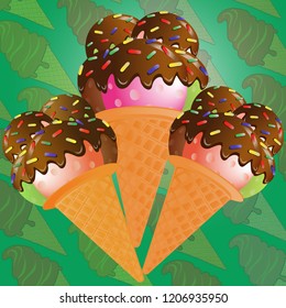 Background with three big ice-cream cones