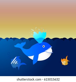Background with three fishes in the sea