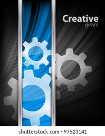 Background with three gears and blue line