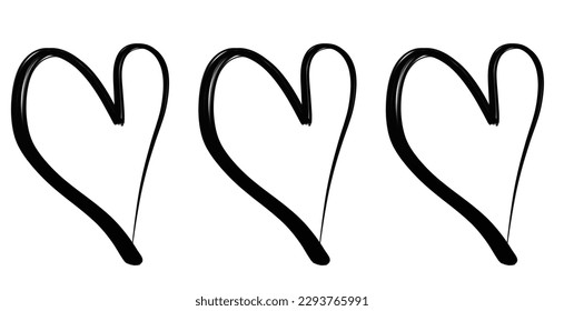 Fondo tres logotipo corazones estilo broche negro garabato