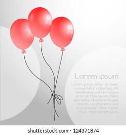 Background with three red balloons. Holiday card