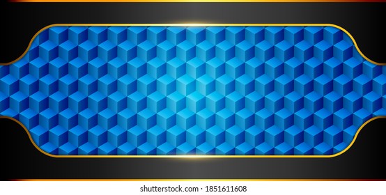 The background with a three-dimensional grid that is visible from the side. Abstract blue box background with black space and golden line. Vector illustration