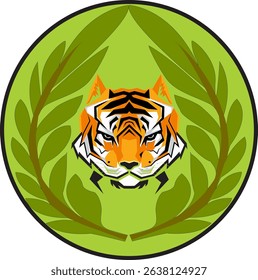 background tiger head with leaf