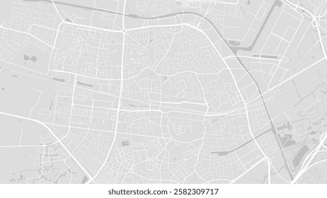 Background Tilburg map, Netherlands, white and light grey city poster with roads and water. Widescreen proportion, digital flat design roadmap.