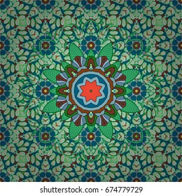 Background. Tiled mandala design, best for print fabric or papper and more. Boho style flower seamless pattern. Vector Mandala.