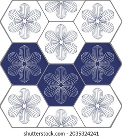 background of the tiles with blue flowers