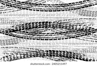 Background with tire wheel marks of cars. Vector illustration