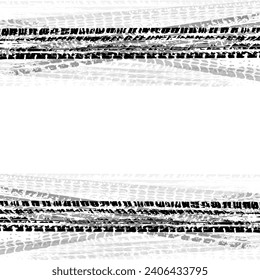 Background with tire wheel marks of cars. Vector illustration