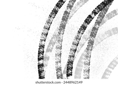 Background with tire wheel marks of cars. Vector illustration