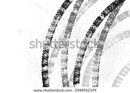 Background with tire wheel marks of cars. Vector illustration