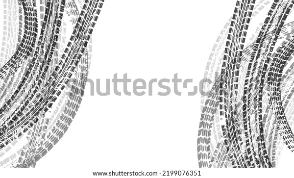 Background with tire wheel marks of cars.\
Vector illustration