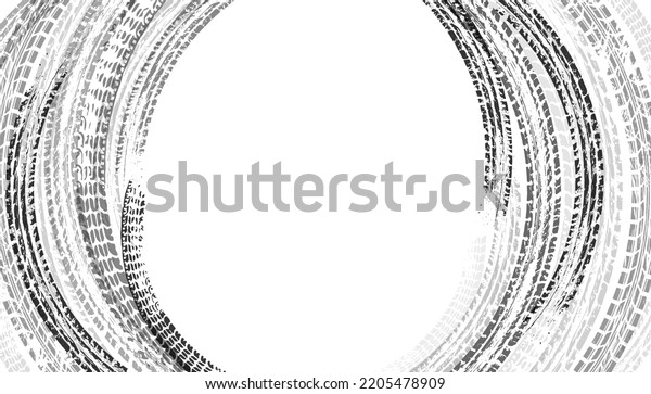 Background with tire wheel marks of cars.\
Vector illustration