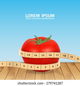 Background with tomato and tape measure. High quality vector. EPS10 vector.