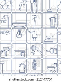  The background, tools, household goods. Background of the icons building tools, sanitary ware and household goods. For printing and textiles
