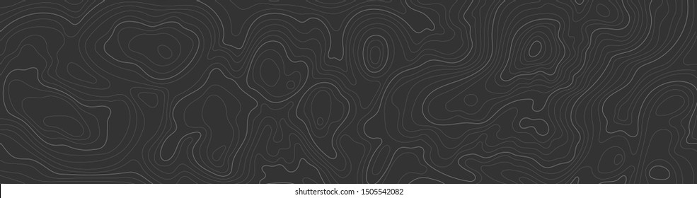 Background of topographic line contour map, black-white design of geographic grid map. Stock vector illustration