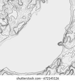 Background of the topographic map. Topographic map lines, contour background. Geographic grid, vector abstract.