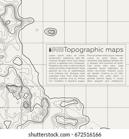 Background of the topographic map. Topographic map lines, contour background. Geographic grid, vector abstract.