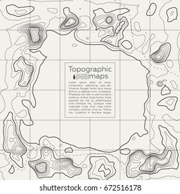 Background of the topographic map. Topographic map lines, contour background. Geographic grid, vector abstract.