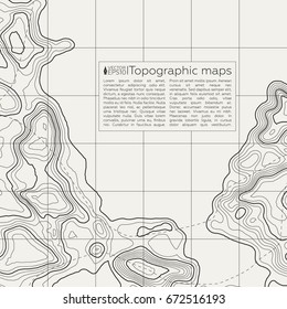 Background of the topographic map. Topographic map lines, contour background. Geographic grid, vector abstract.