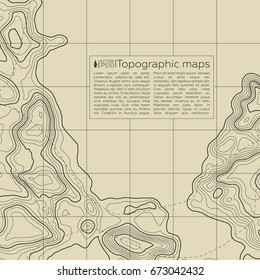 Background of the topographic map. Topographic map lines, contour background. Geographic grid, vector abstract.
