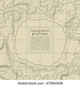 Background of the topographic map. Topographic map lines, contour background. Geographic grid, vector abstract.